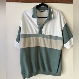 Safe harbor polo, size XXL, green, white and tan, slightly used